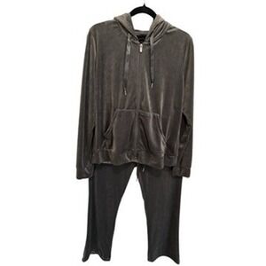 Woolly City Womens Velour Tracksuit Set Gray Zip Hoodie Wide Leg Pants Size L